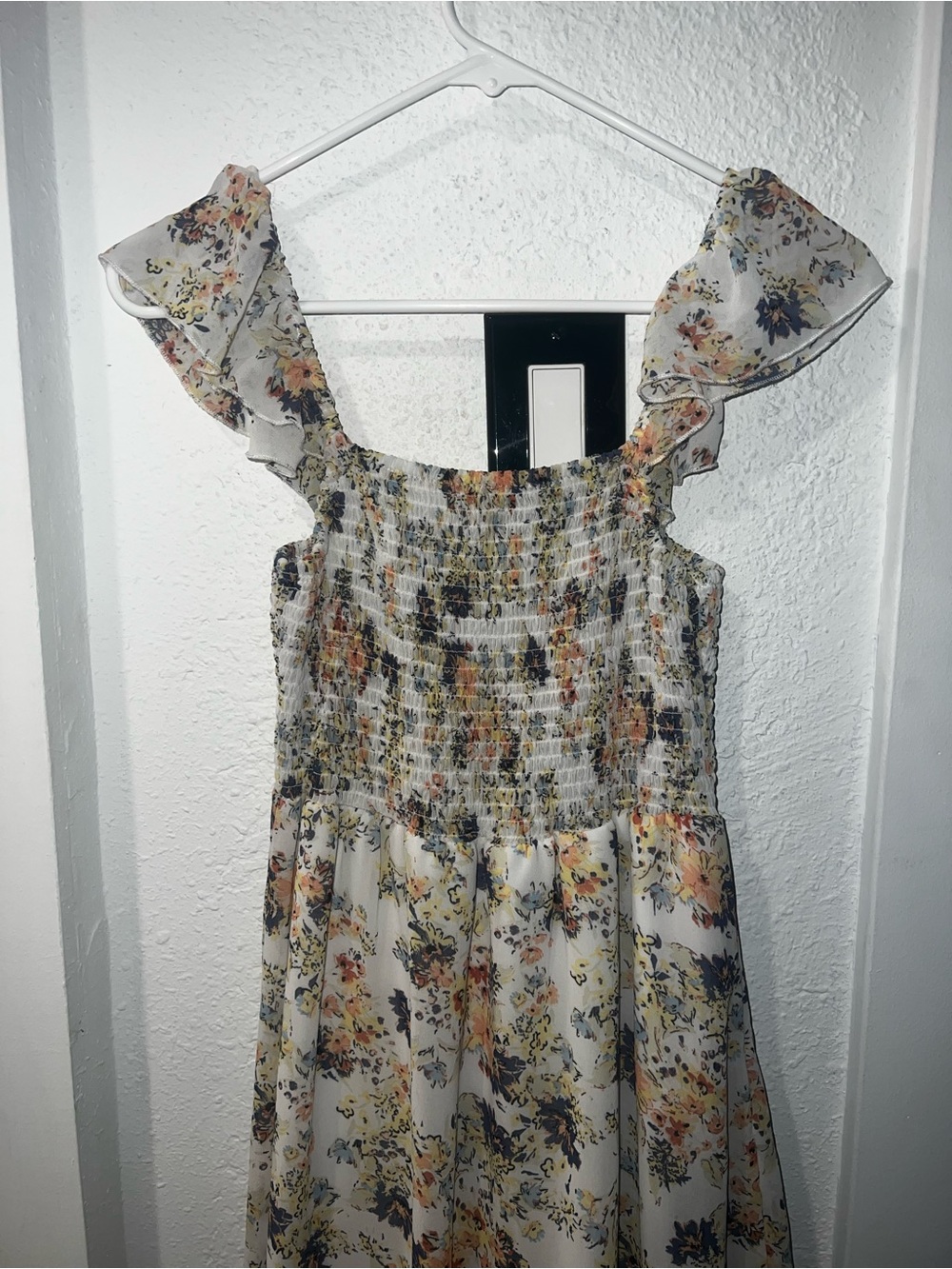 liberty Cream Floral Smocked Sundress with Ruffle Straps